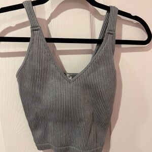 Gray Ribbed Women's Top with built in bra